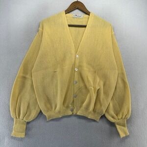 Vintage Parker Vienna Cardigan Sweater Mens 44 Yellow Alpaca Wool Knit Deadstock